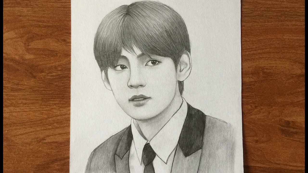 How to draw BTS V ( Kim Taehyung ) - pencil sketch Step by Step drawing /  BTS kpop drawing / ᗷTS V | Drawing sketches, Drawings, Kpop drawings